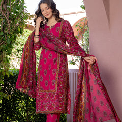 Red Printed Elegant Cotton Ethnic Suit with Handwork