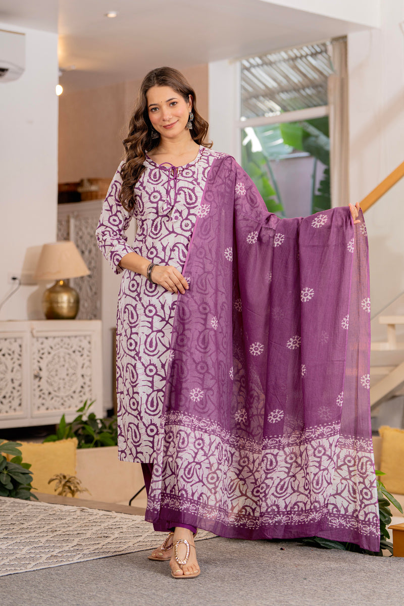 Purple Printed Ethnic Suit Set With Premium Handwork