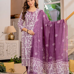 Purple Printed Ethnic Suit Set With Premium Handwork
