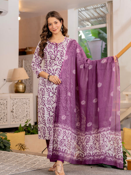 Purple Printed Ethnic Suit Set With Premium Handwork