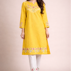 Floral Embroidered Kurti with White Pants