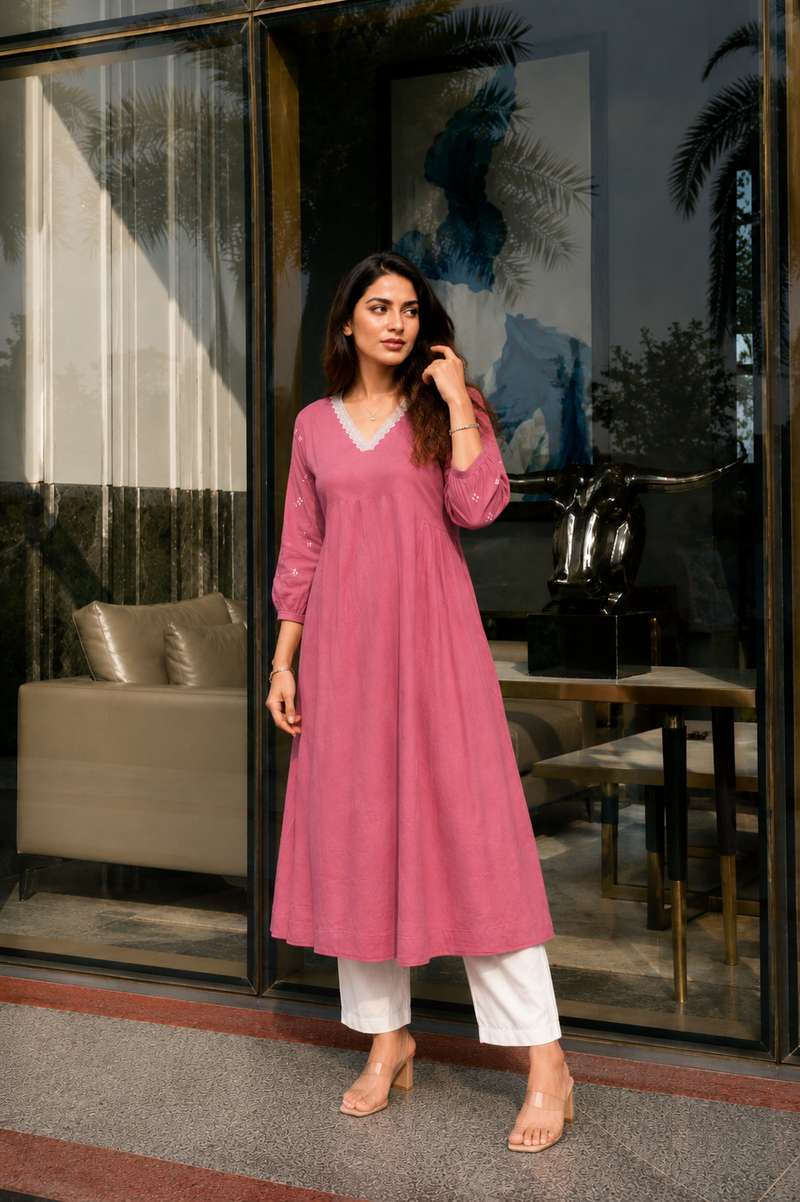 Solid Embroidered Kurta with Pant