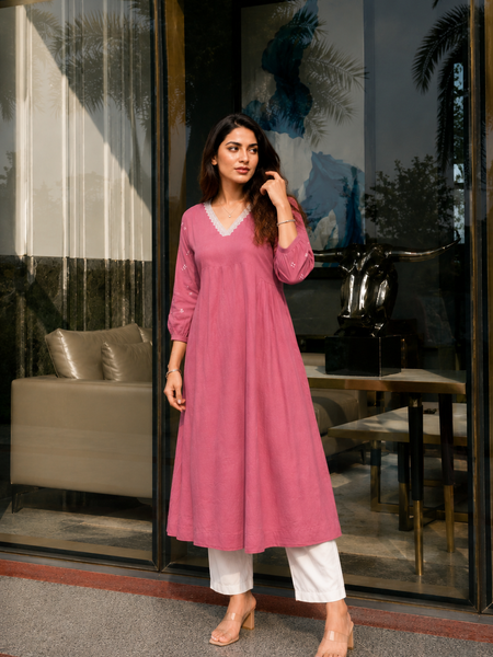 Solid Embroidered Kurta with Pant