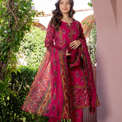 Red Printed Elegant Cotton Ethnic Suit with Handwork