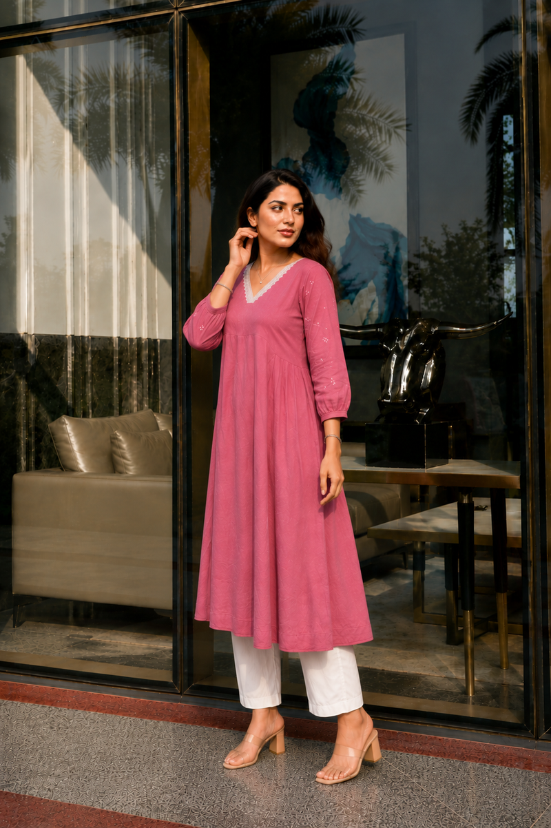 Solid Embroidered Kurta with Pant
