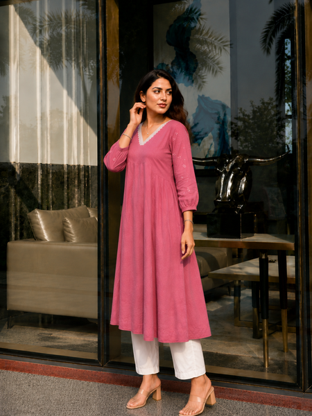 Solid Embroidered Kurta with Pant