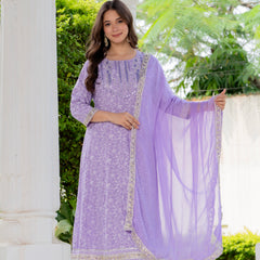 4 Premium Color Floral Printed Flared Mirror Work Kurta Set