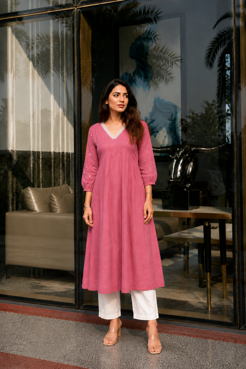 Solid Embroidered Kurta with Pant