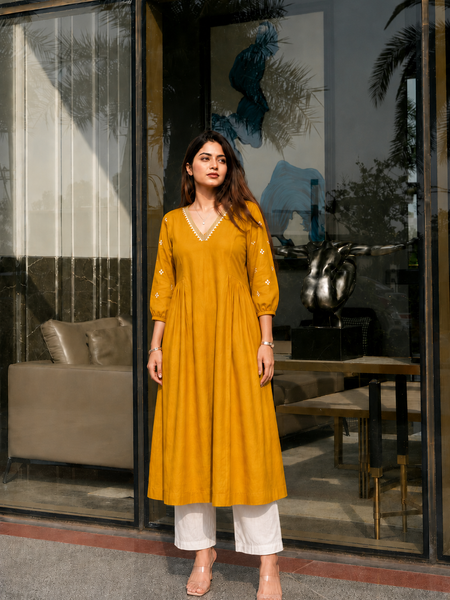 Solid Embroidered Kurta with Pant