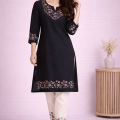 Floral Embroidered Kurti with White Pants