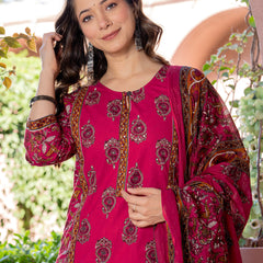 Red Printed Elegant Cotton Ethnic Suit with Handwork