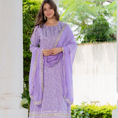 4 Premium Color Floral Printed Flared Mirror Work Kurta Set