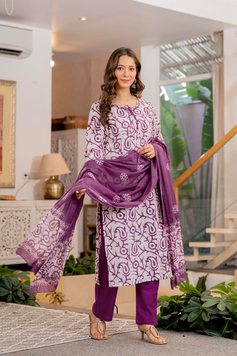 Purple Printed Ethnic Suit Set With Premium Handwork