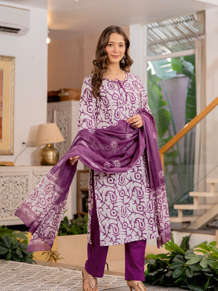 Purple Printed Ethnic Suit Set With Premium Handwork