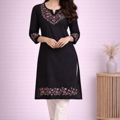 Floral Embroidered Kurti with White Pants