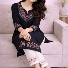 Floral Embroidered Kurti with White Pants
