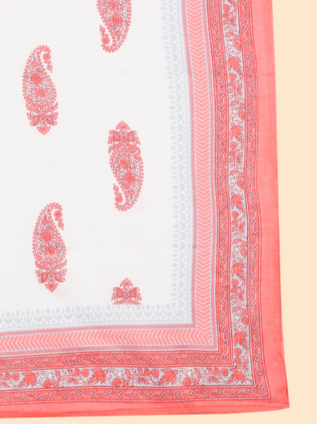 Peach Printed Ethnic Suit Set with Handwork