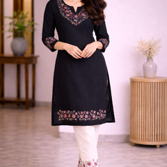 Floral Embroidered Kurti with White Pants