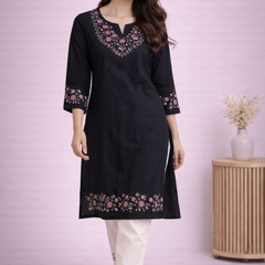 Floral Embroidered Kurti with White Pants
