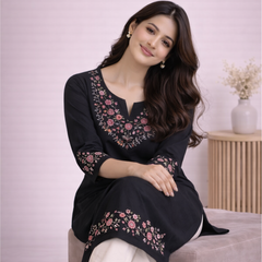 Floral Embroidered Kurti with White Pants