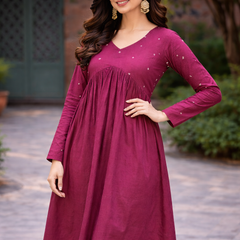 Maroon Flared Embroidered Kurta with Pant Set