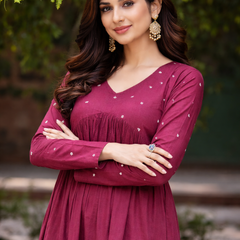 Maroon Flared Embroidered Kurta with Pant Set