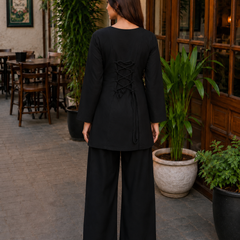 Black Solid Kurta Palazzo Set
