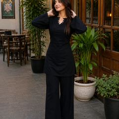 Black Solid Kurta Palazzo Set