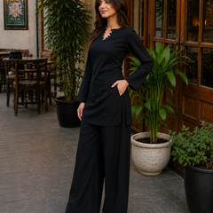 Black Solid Kurta Palazzo Set