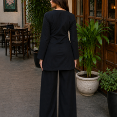 Black Solid Kurta Palazzo Set