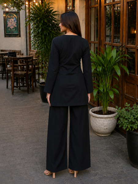 Black Solid Kurta Palazzo Set