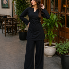 Black Solid Kurta Palazzo Set