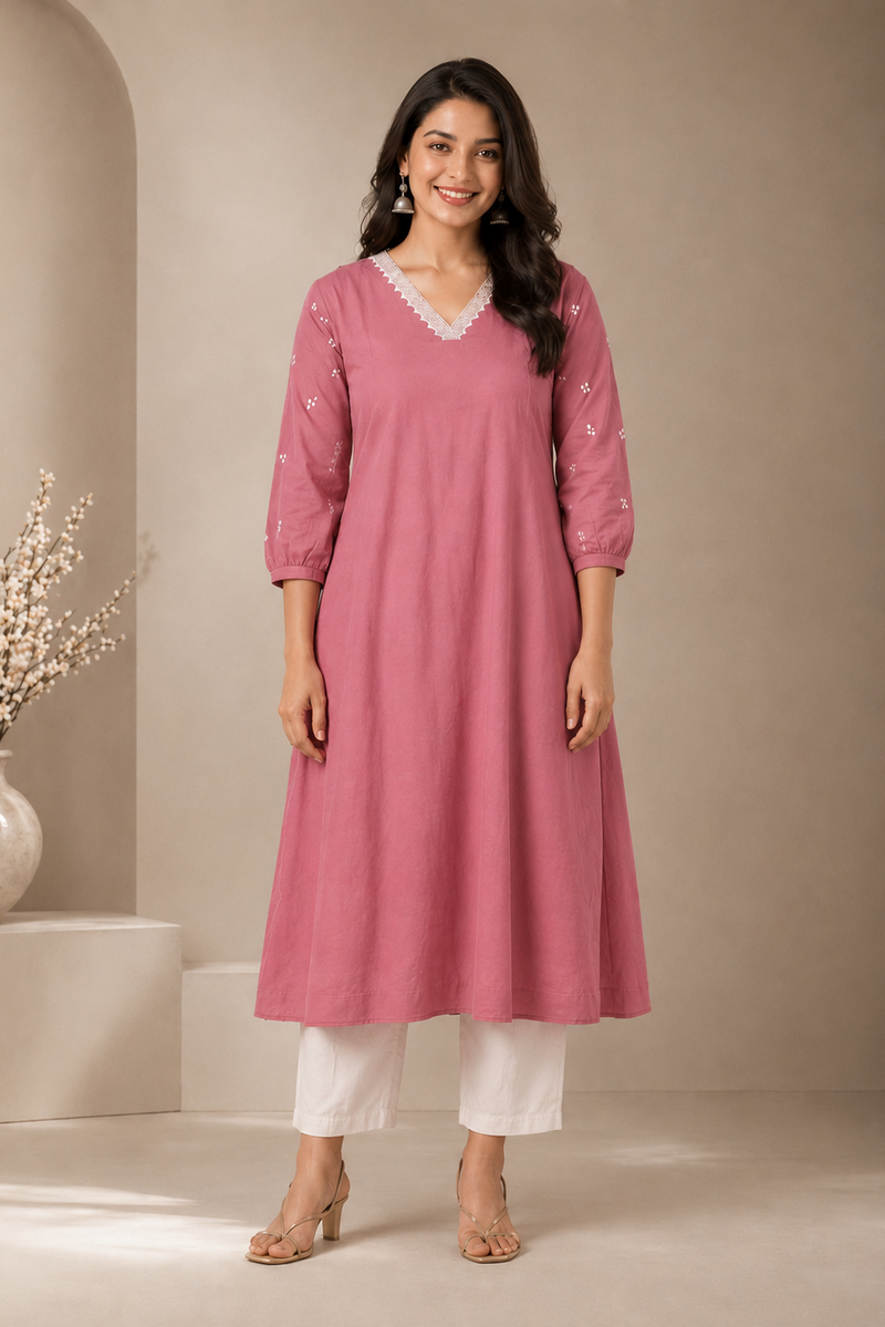 Solid Embroidered Kurta with Pant
