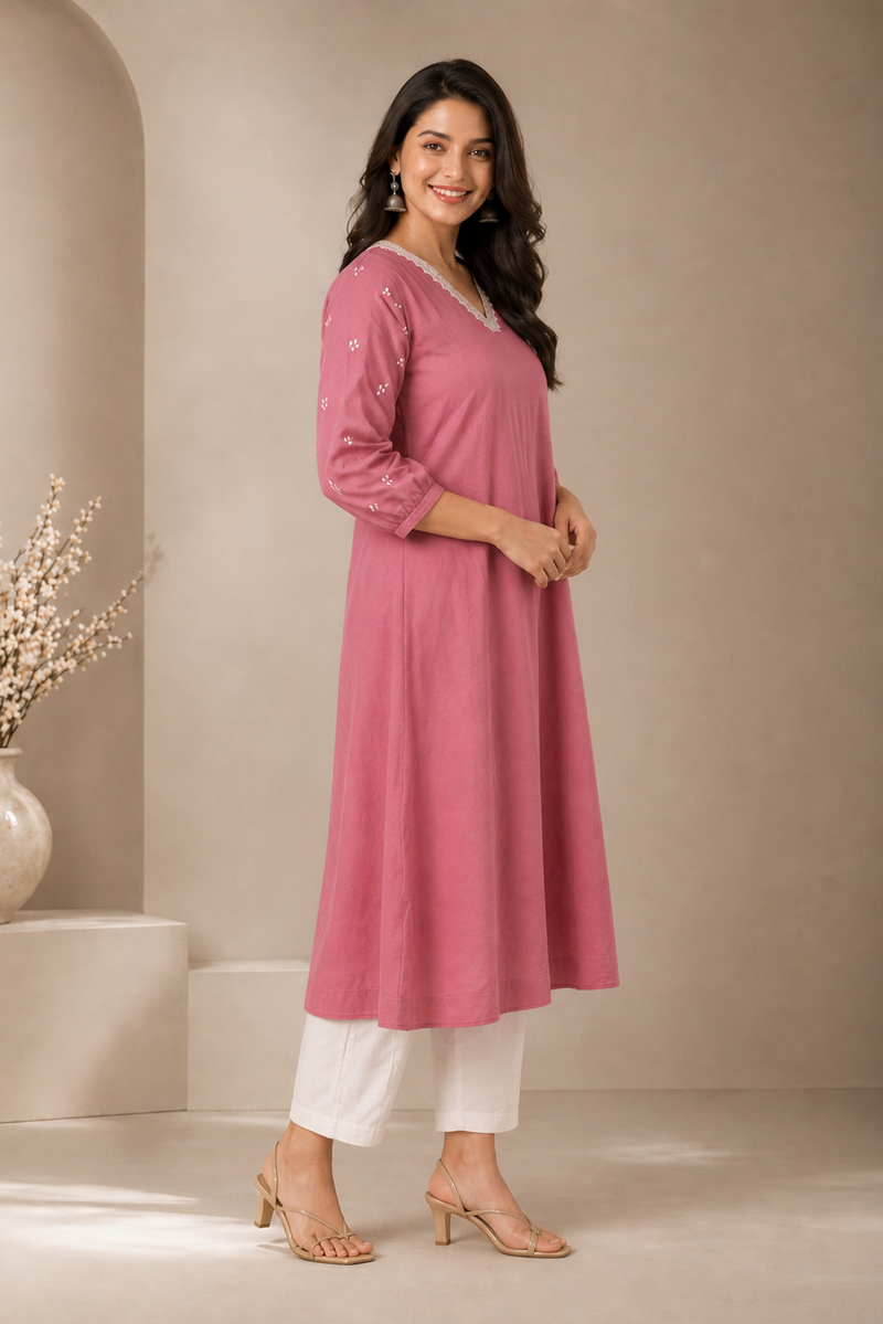 Solid Embroidered Kurta with Pant