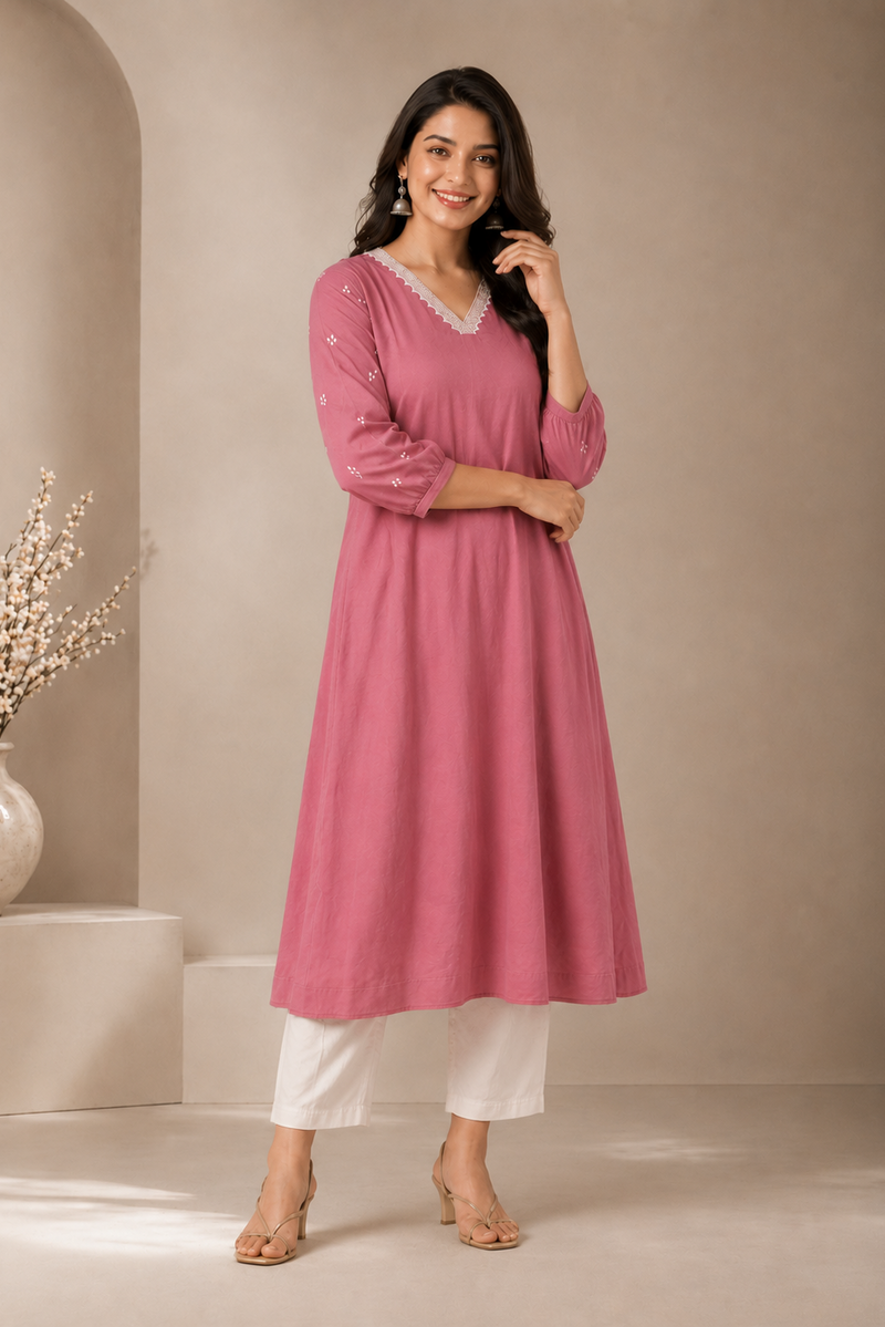 Solid Embroidered Kurta with Pant