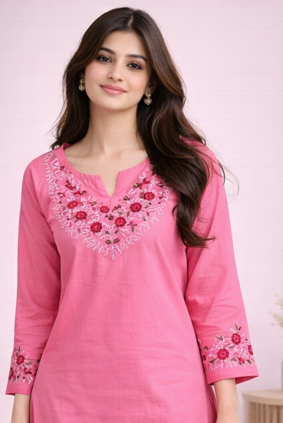 Floral Embroidered Kurti with White Pants