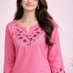 Floral Embroidered Kurti with White Pants