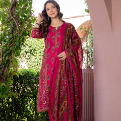 Red Printed Elegant Cotton Ethnic Suit with Handwork