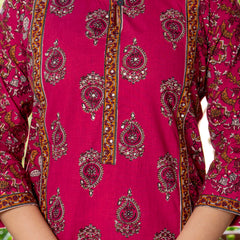 Red Printed Elegant Cotton Ethnic Suit with Handwork