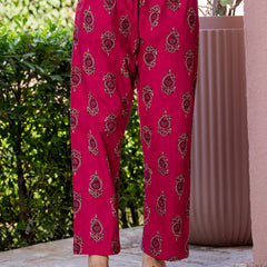 Red Printed Elegant Cotton Ethnic Suit with Handwork