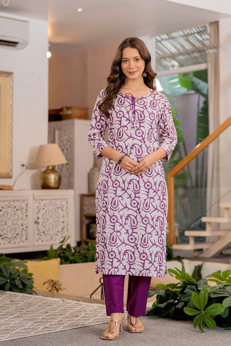 Purple Printed Ethnic Suit Set With Premium Handwork