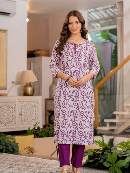 Purple Printed Ethnic Suit Set With Premium Handwork