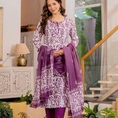 Purple Printed Ethnic Suit Set With Premium Handwork