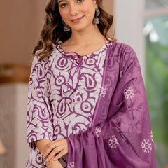 Purple Printed Ethnic Suit Set With Premium Handwork