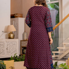 Burgundy A-Line Kurta Suit Set with Palazzo & Dupatta