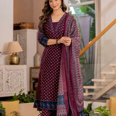 Burgundy A-Line Kurta Suit Set with Palazzo & Dupatta