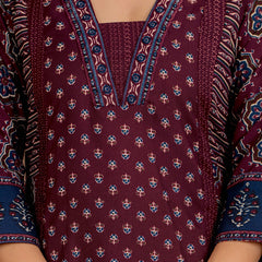Burgundy A-Line Kurta Suit Set with Palazzo & Dupatta