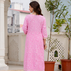 4 Premium Color Floral Printed Flared Mirror Work Kurta Set
