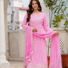 4 Premium Color Floral Printed Flared Mirror Work Kurta Set