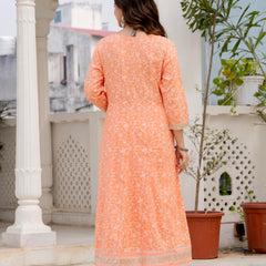 4 Premium Color Floral Printed Flared Mirror Work Kurta Set